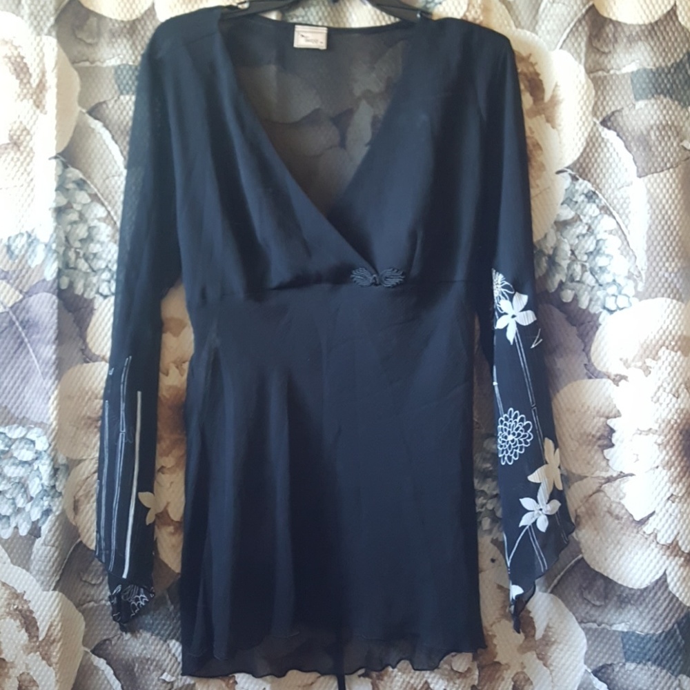 NWOT Sheer Bell Sleeve Black Top